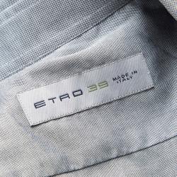 Pre Owned Etro Grey Cotton Printed Pintucked Yoke Detail Long Sleeve Tuxedo Shirt M