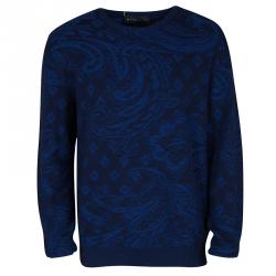 Pre Owned Etro Blue Paisley Pattern Cashmere and Cotton Blend Sweater L