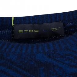 Pre Owned Etro Blue Paisley Pattern Cashmere and Cotton Blend Sweater L