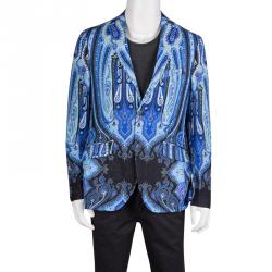 Pre Owned Etro Blue Paisley Printed Linen Minerva Foulard Superleggera Blazer M