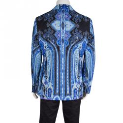 Pre Owned Etro Blue Paisley Printed Linen Minerva Foulard Superleggera Blazer M