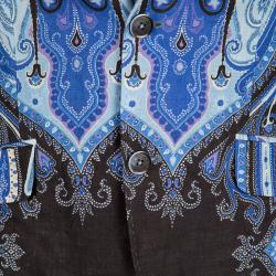Pre Owned Etro Blue Paisley Printed Linen Minerva Foulard Superleggera Blazer M