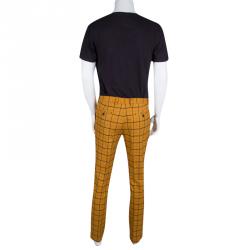 Pre Owned Etro Mustard Checked Wool Panama Slim Fit Trousers M