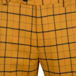 Pre Owned Etro Mustard Checked Wool Panama Slim Fit Trousers M