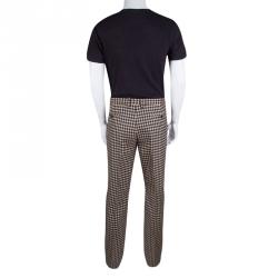Pre Owned Etro Beige and Brown Wool Gingham Plaid Regular Fit Mexico Trousers L
