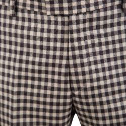 Pre Owned Etro Beige and Brown Wool Gingham Plaid Regular Fit Mexico Trousers L