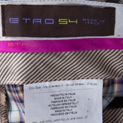Pre Owned Etro Beige and Brown Wool Gingham Plaid Regular Fit Mexico Trousers L