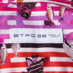 Pre Owned Etro Multicolor Fish Print Striped Cotton Long Sleeve Button Front Shirt S