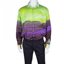 مملوكة مسبقًا قميص إيترو أزرار أمامية أكمام طويلة قطن مطبوع متعدد الألوان 2XL