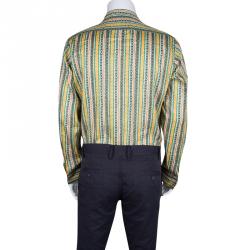 Pre Owned Etro Multicolor Striped Printed Cotton Pintuck Detail Mandarin Collar Shirt L