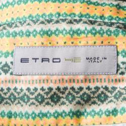 Pre Owned Etro Multicolor Striped Printed Cotton Pintuck Detail Mandarin Collar Shirt L