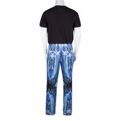 Pre Owned Etro Blue Mexico Print Linen Trousers L