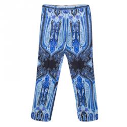 Pre Owned Etro Blue Mexico Print Linen Trousers L
