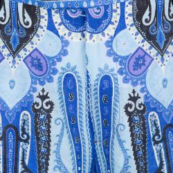 Pre Owned Etro Blue Mexico Print Linen Trousers L