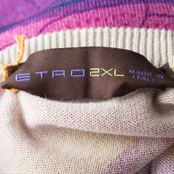 Pre Owned Etro Multicolor Printed and Striped V-Neck Cotton Sweater XXL