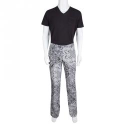 Pre Owned Etro Monochrome Mexico Printed Silk Trousers L