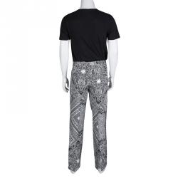 Pre Owned Etro Monochrome Mexico Printed Silk Trousers L