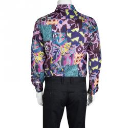 Pre Owned قميص إيترو كتان مطبوع متعدد الألوان بأكمام طويلة أزرار أمامية M