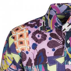 Pre Owned قميص إيترو كتان مطبوع متعدد الألوان بأكمام طويلة أزرار أمامية M