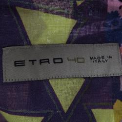 Pre Owned قميص إيترو كتان مطبوع متعدد الألوان بأكمام طويلة أزرار أمامية M