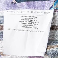 Pre Owned قميص إيترو كتان مطبوع متعدد الألوان بأكمام طويلة أزرار أمامية M