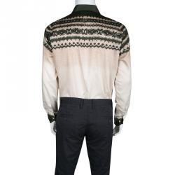 مملوكة مسبقًا قميص أيترو بيج وأخضر تاي داي مطبوع بأكمام طويلة أزرار أمامية L