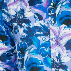 Pre Owned Etro Multicolor Floral Printed Cotton Checked Collar and Cuff Detail Shirt L