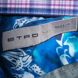 Pre Owned Etro Multicolor Floral Printed Cotton Checked Collar and Cuff Detail Shirt L
