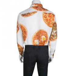 Pre Owned قميص إيترو كتان توم أزرار أمامية مكسم قصة إعتيادية طباعة بيتزا أبيض XL