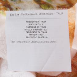 Pre Owned قميص إيترو كتان توم أزرار أمامية مكسم قصة إعتيادية طباعة بيتزا أبيض XL