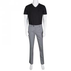 Etro Navy Blue and White Mini Houndstooth Pattern Panama Slim Wool Trousers M