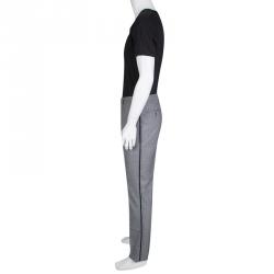Etro Navy Blue and White Mini Houndstooth Pattern Panama Slim Wool Trousers M