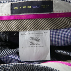 Etro Navy Blue and White Mini Houndstooth Pattern Panama Slim Wool Trousers M
