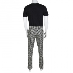 Pre Owned Etro Monochrome Gingham Checked Wool Panama Slim Fit Trousers L