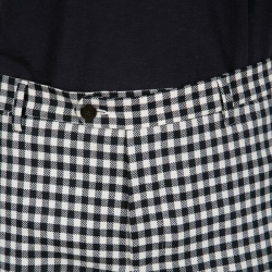 Pre Owned Etro Monochrome Gingham Checked Wool Panama Slim Fit Trousers L