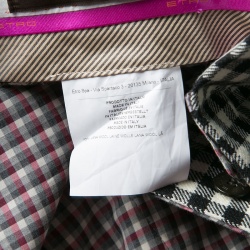 Pre Owned Etro Monochrome Gingham Checked Wool Panama Slim Fit Trousers L