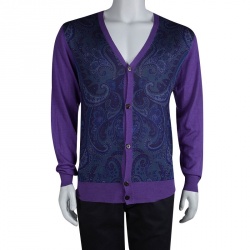 Pre Owned Etro Purple Paisley Printed Button Front Cardigan 2XL