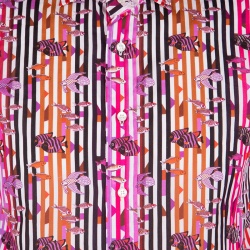 مملوكة مسبقًا قميص إيترو أزرار أمامية أكمم طويلة قطن مخطط طباعة سمك متعدد الألوان S