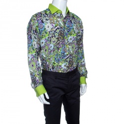 Pre Owned قميص إيترو أزرار أمامية أكمام طويلة كتان مطبوع متعدد الألوان L