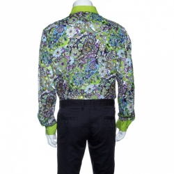 Pre Owned قميص إيترو أزرار أمامية أكمام طويلة كتان مطبوع متعدد الألوان L