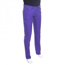 Pre Owned Etro Purple Herringbone Denim Overdyed Jeans L
