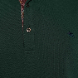 Pre Owned Etro Green Cotton Pique Logo Embroidered Polo T-Shirt M