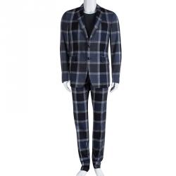 Etro Navy Blue Checked Regular Fit Suit L