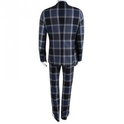 Etro Navy Blue Checked Regular Fit Suit L