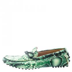 Etro Green Python Embossed Leather Loafers Size 43