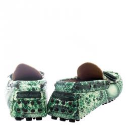 Etro Green Python Embossed Leather Loafers Size 43