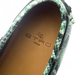 Etro Green Python Embossed Leather Loafers Size 43