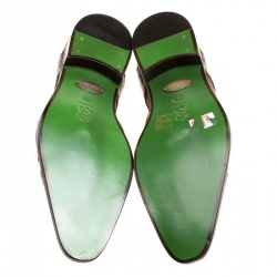 Pre Owned Etro Brown Leather and Checkered Tweed Lace Up Oxfords Size 40.5