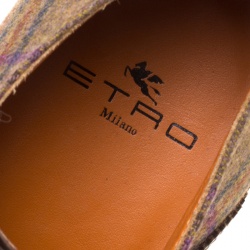 Pre Owned Etro Brown Leather and Checkered Tweed Lace Up Oxfords Size 40.5