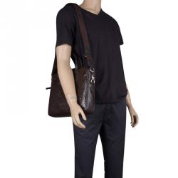 Pre Owned Etro Brown Paisley Embossed Leather Laptop Bag